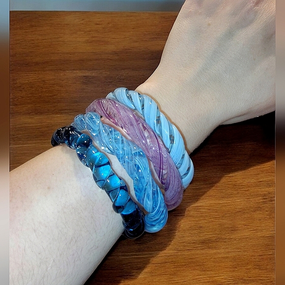 Purple & Blue Twisted Glass Bracelets Set Of 4 - Picture 2 of 7